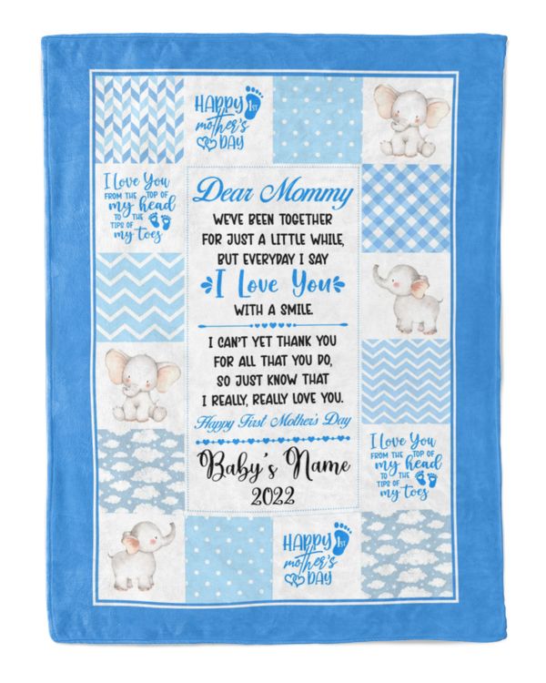 1st Mother's Day Gift, Gifts for New Mom, Personalized Dear MOMMY  Cute Baby Girl Elephant ,  Gift  for Newmom,  Safari Baby Shower, Jungle Nursery Blanket