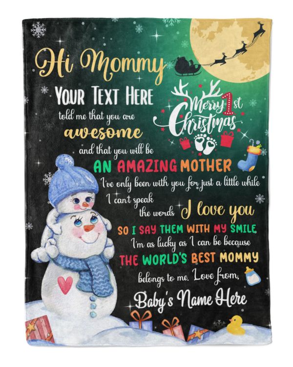 Personalized Hi MOMMY  Cute Baby Boy with Snowman,  1st Chritmas Gift from Grandma and baby for Newmom, First Christmas gifts.