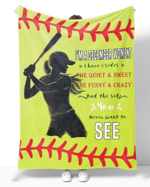 December Woman Softball Blankets- Birthday Gifts- Softball Blankets- Softball Lovers