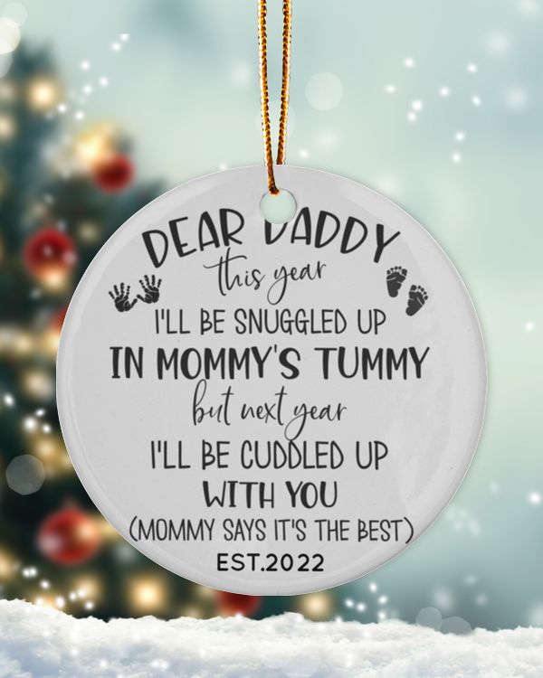 Personalized Custom New Dad Dear Daddy Pregnancy Christmas Ceramic Ornament