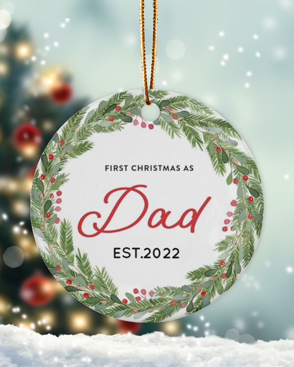 Personalized Custom New Dad First 1st Christmas Ceramic Ornament