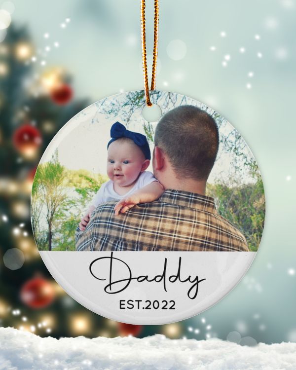 Personalized Custom Photo New Dad Est Daddy First Christmas Ornament