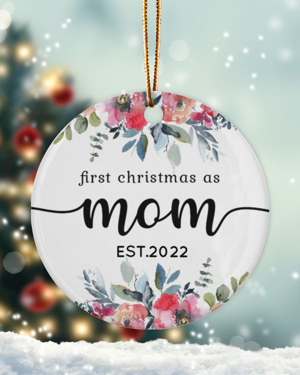 Personalized Custom New Mom First Christmas As Mom Ceramic Ornament
