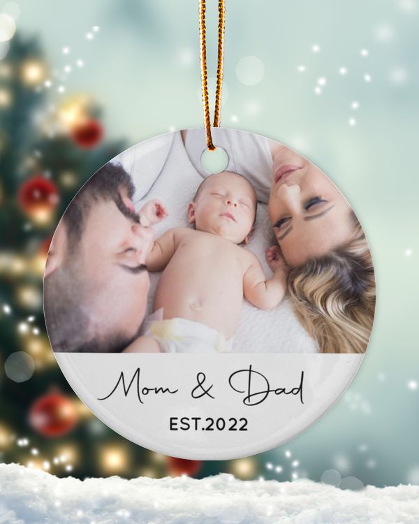 Personalized Custom Photo New Mom And Dad First Christmas Ornament