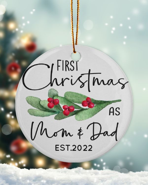 Personalized Custom First Christmas As New Mom And Dad Parents Ceramic Ornament