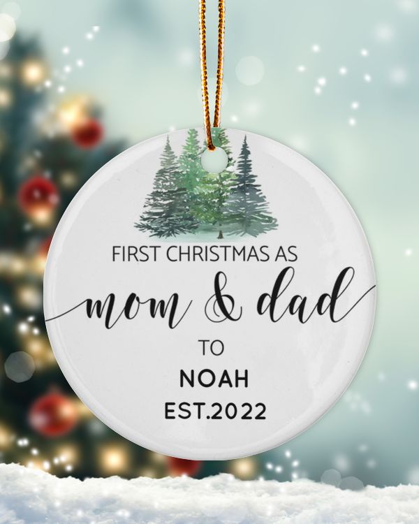 Personalized Custom New Mom And Dad First Christmas Ceramic Ornament