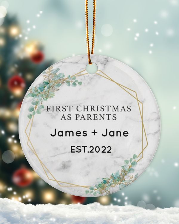Personalized Custom New Mom And Dad First Christmas New Parents Ceramic Ornament