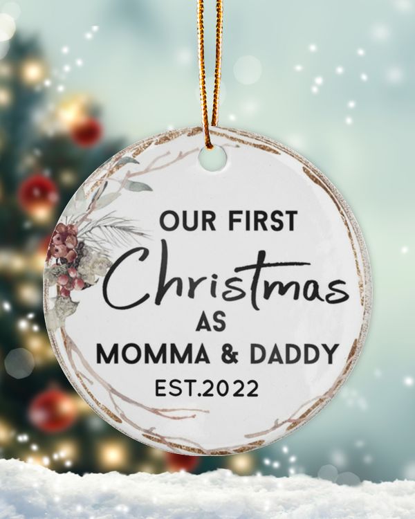 Personalized Custom New Mommy And Daddy First Christmas Ceramic Ornament