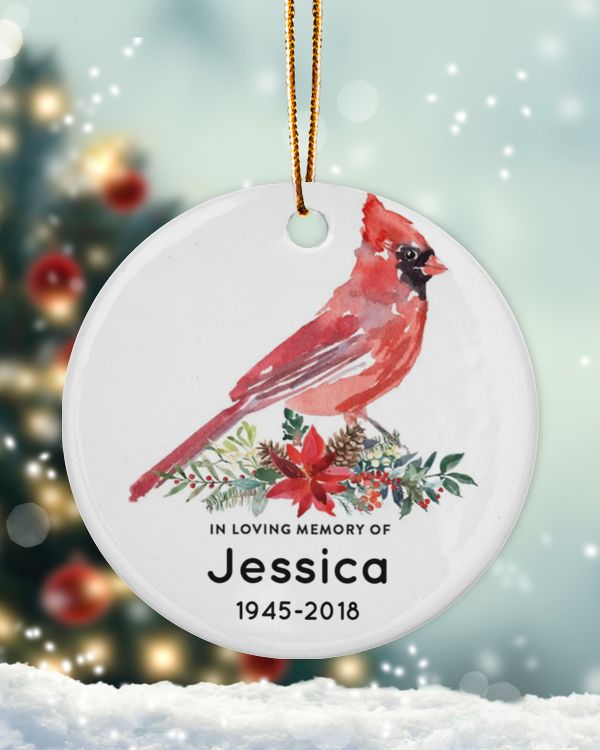 Personalized Custom Memorial In Loving Memory Cardinal Remembrance Ceramic Ornament
