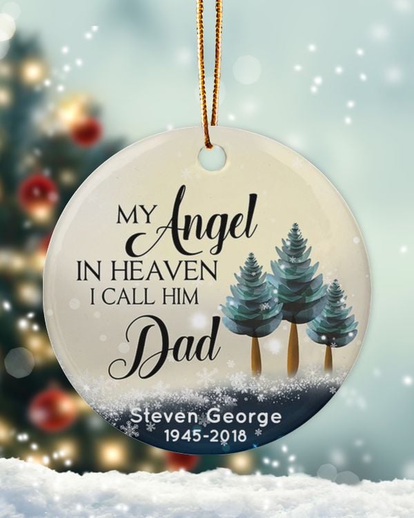 Personalized Custom Dad Memorial Tree Angel Ceramic Ornament