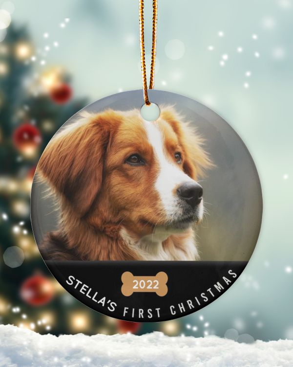 Personalized Custom Dog First Christmas Ceramic Ornament