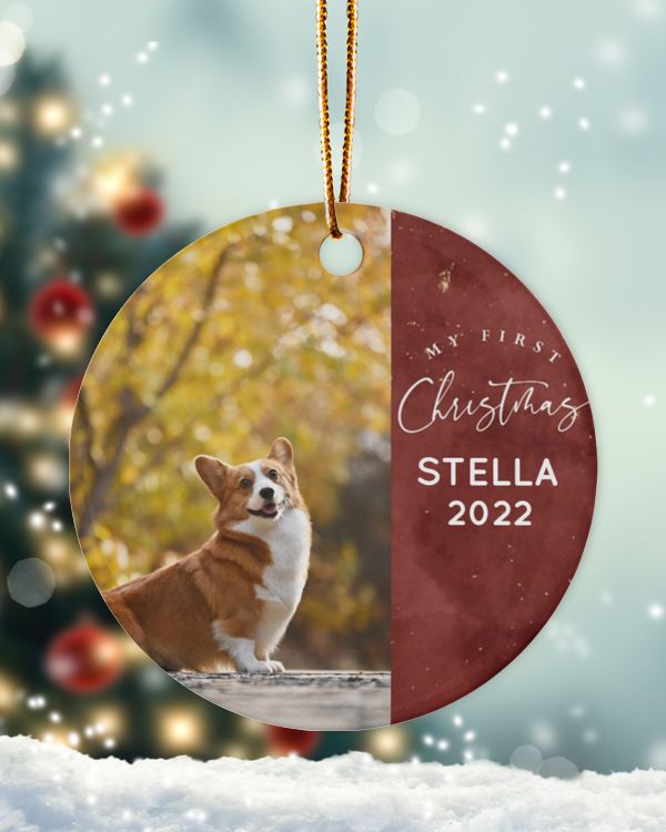 Personalized Custom Dog Puppy Picture First Christmas Ceramic Ornament