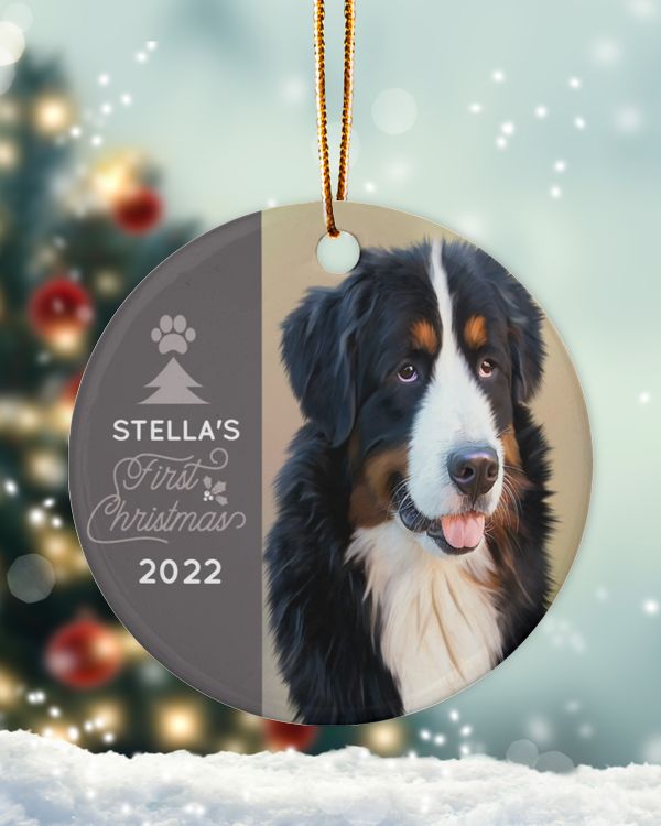 Personalized Custom Photo Dog First Christmas Ceramic Ornament