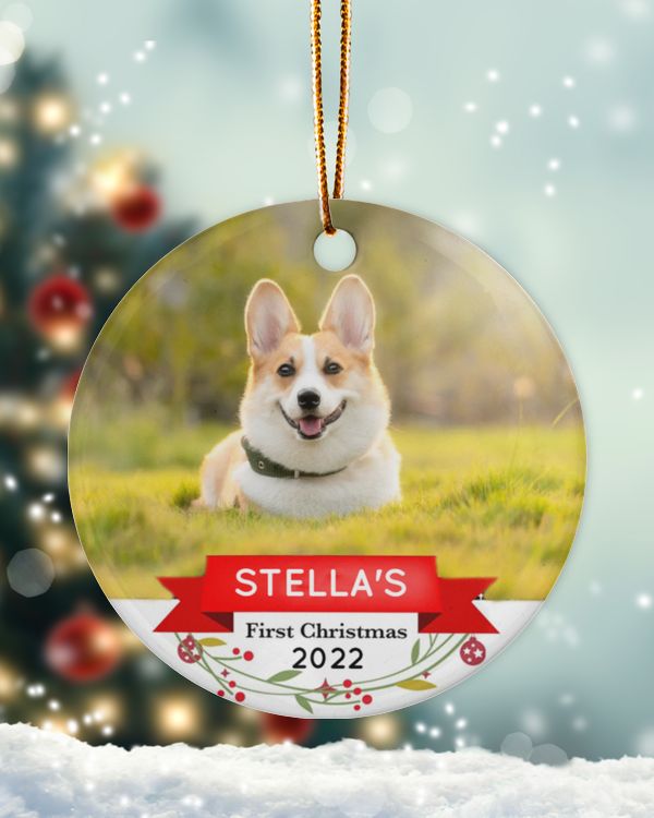 Personalized Custom Photo Dog Puppy First Christmas Ceramic Ornament