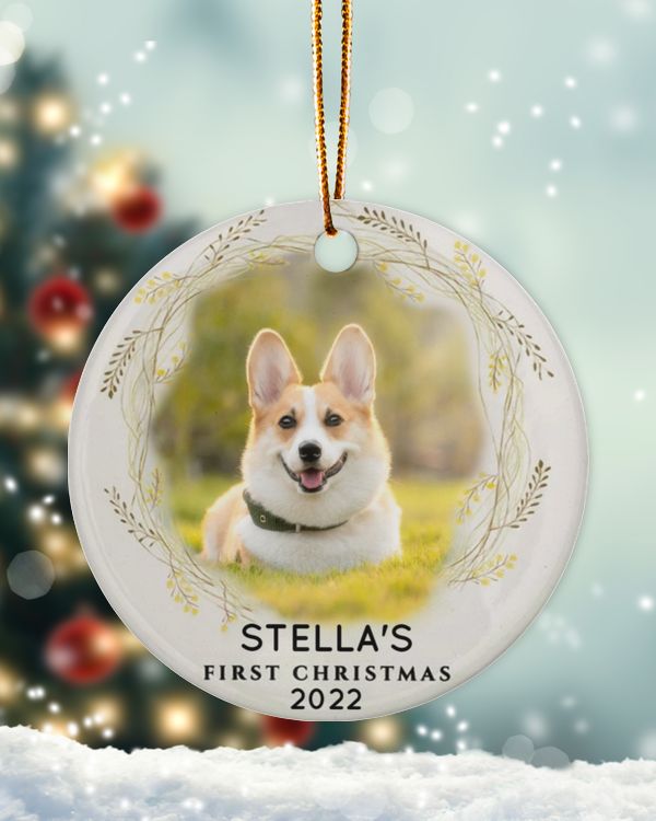 Personalized Custom Photo Dog First Christmas Ceramic Ornament