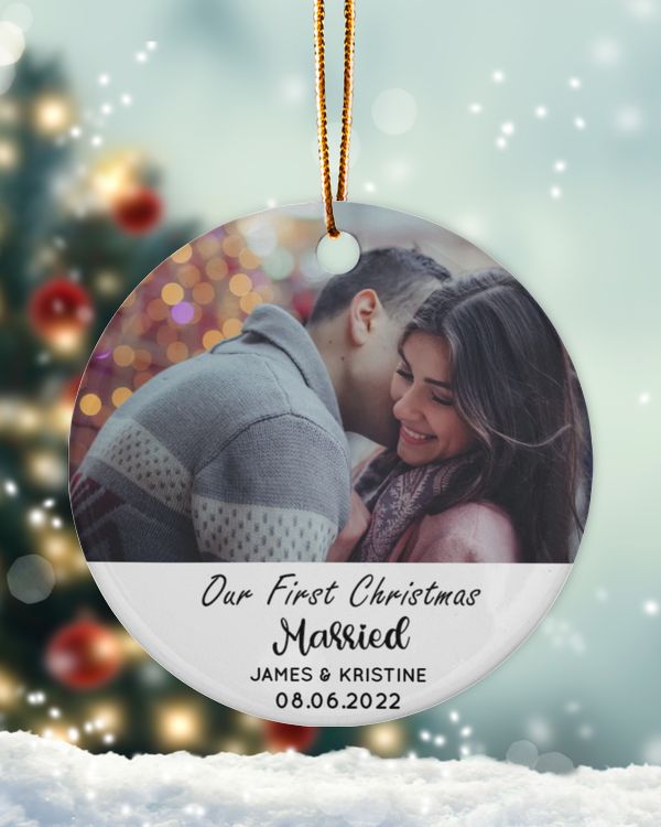 Personalized Custom Photo Our First Christmas Married Ornament