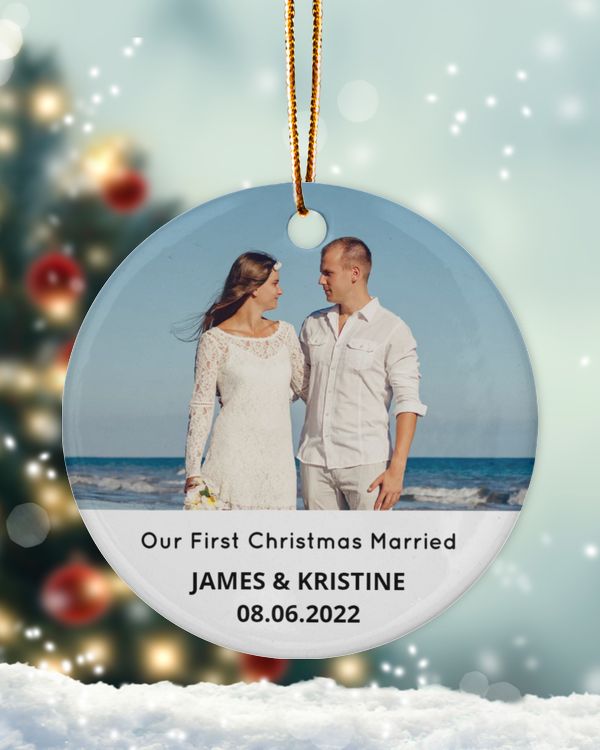 Personalized Custom Photo Our First Christmas As Mr And Mrs Ornament