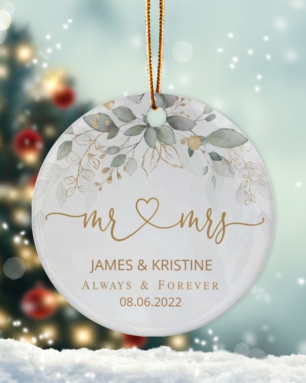 Personalized Custom Our First Christmas Engaged Married Mr Mrs Wedding Ceramic Ornament