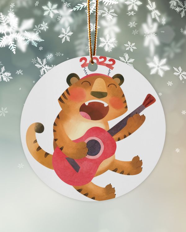 Tiger plays the guitar and sings symbol of the new year 2022 funny character