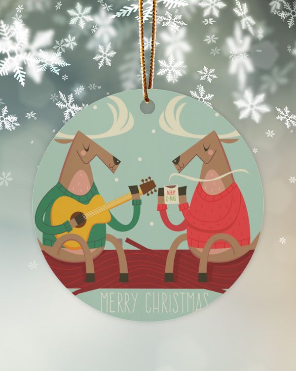 Reindeer playing guitar and drinking coffee for christmas and new year 2022