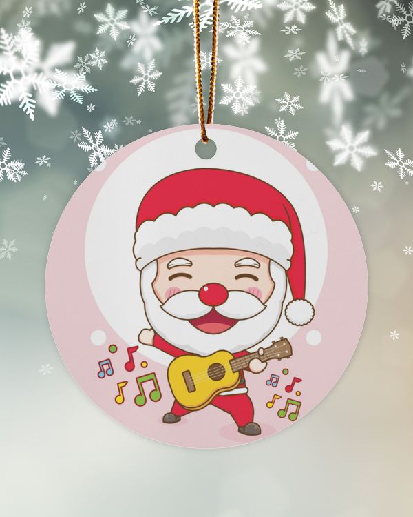 Cute santa claus playing guitar chibi cartoon character  for christmas and new year 2022