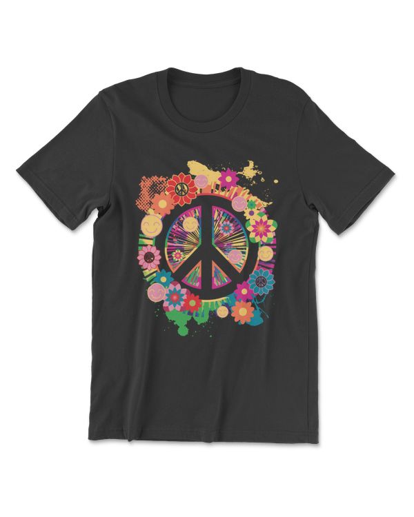 Peace Sign Colorful Flowers Hippie Retro 60s 70's Long
