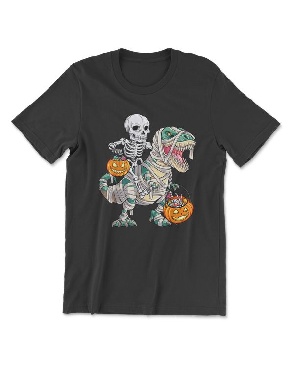 Skeleton Riding Mummy Dinosaur T rex Halloween Funny Pumpkin