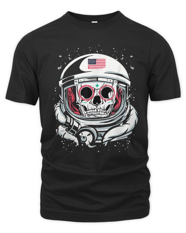 american astronaut helmet skull day of the dead t-shirt