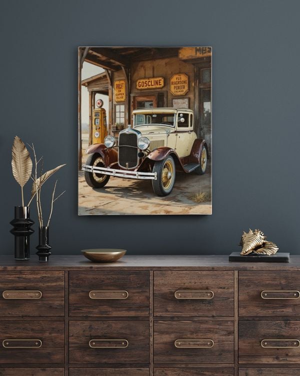Vintage Car & Gas Station Wall Art