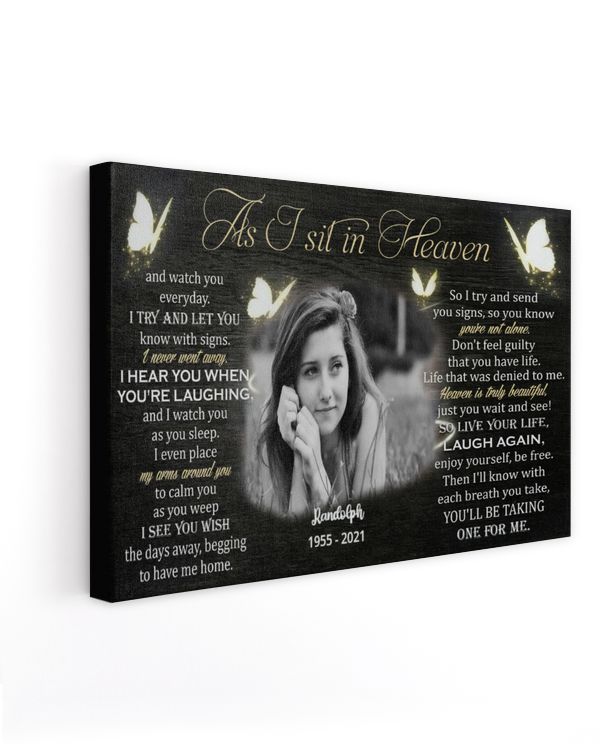 Personalized Custom As I Sit In Heaven Butterfly Memorial Photo Canvas Art FC28