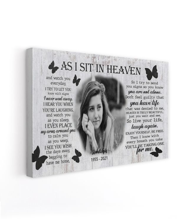 Personalized Custom As I Sit In Heaven Butterfly Memorial Photo Canvas Art FC31