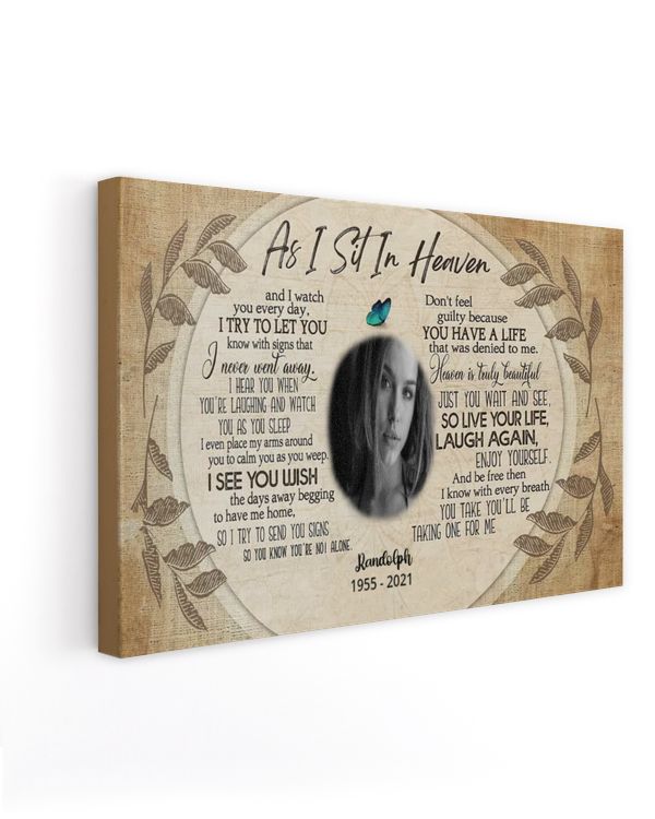 Personalized Custom As I Sit In Heaven Poem Memorial Photo Canvas Art FC46