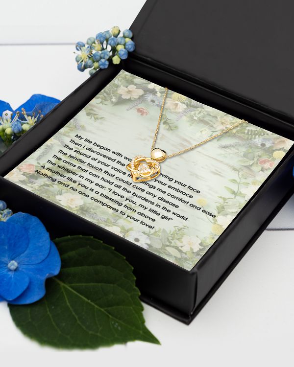 Love Knot Rose and Heart Knot  Necklace for Mother's Day