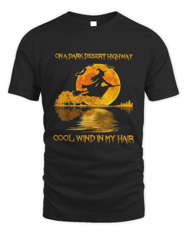 Witch Riding Brooms On A Dark Desert Highways Halloween T-Shirt