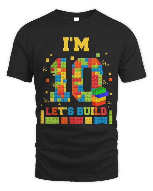 10th Birthday Shirt For Kids Age 10 Lets Build Blocks T-Shirt