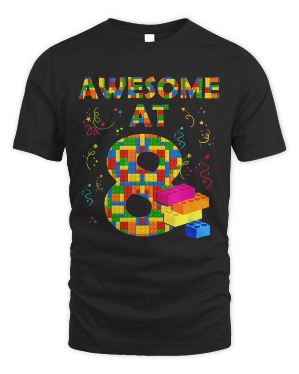 Birthday Shirt For Boys Age 8 Eight Blocks Bricks Theme T-Shirt