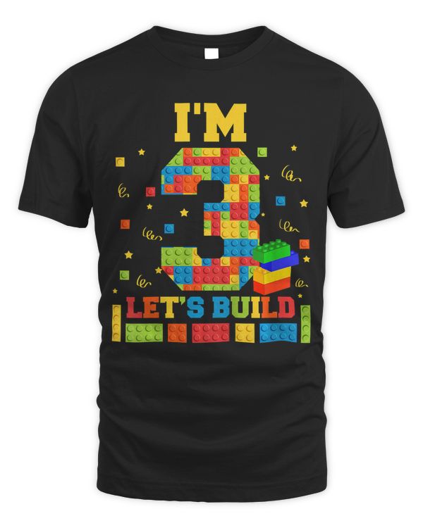 Kids 3rd Birthday Shirt For Kids Age 3 Lets Build Blocks T-Shirt