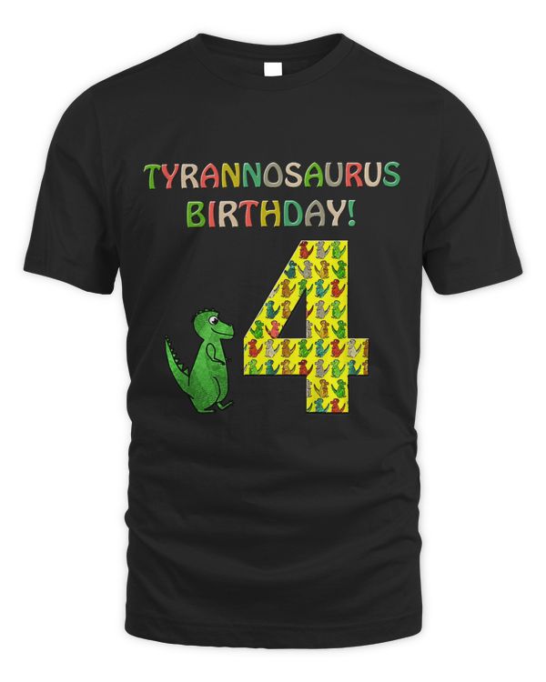Kids 4 Year Old Dinosaur Birthday T Shirt - Age Four, Fourth