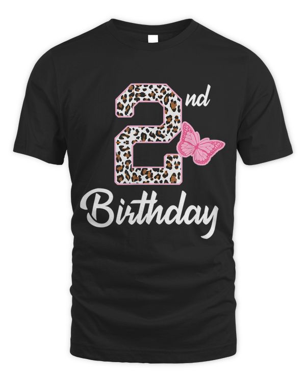 2nd birthday 2 year old girl leopard Butterfly age 2 gift T-Shirt