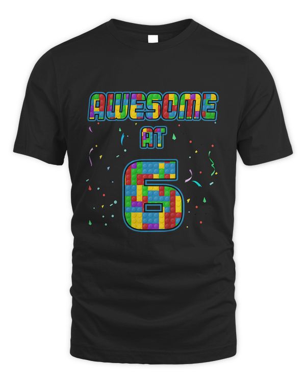 Kids 6 Years Old Birthday Gift I Age 6 Build Blocks Bricks Theme T-Shirt