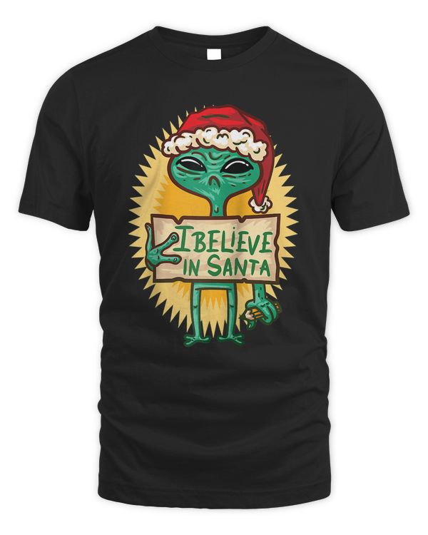 Alien Santa Hat I Believe In Santa Ugly Christmas Xmas Raglan Baseball Tee