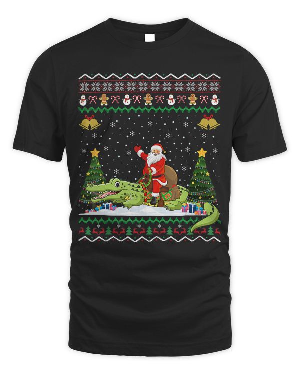 Alligator Ugly Xmas Gift Santa Riding Alligator Christmas T-Shirt