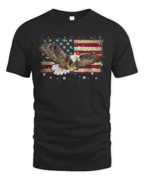 Bald Eagle Christmas Color Lights Xmas Santa Hat Eagle Gifts T-Shirt