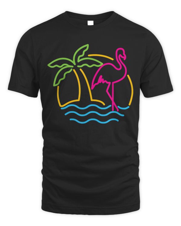 80s Vintage Miami Retro Neon Pink Flamingo T-Shirt