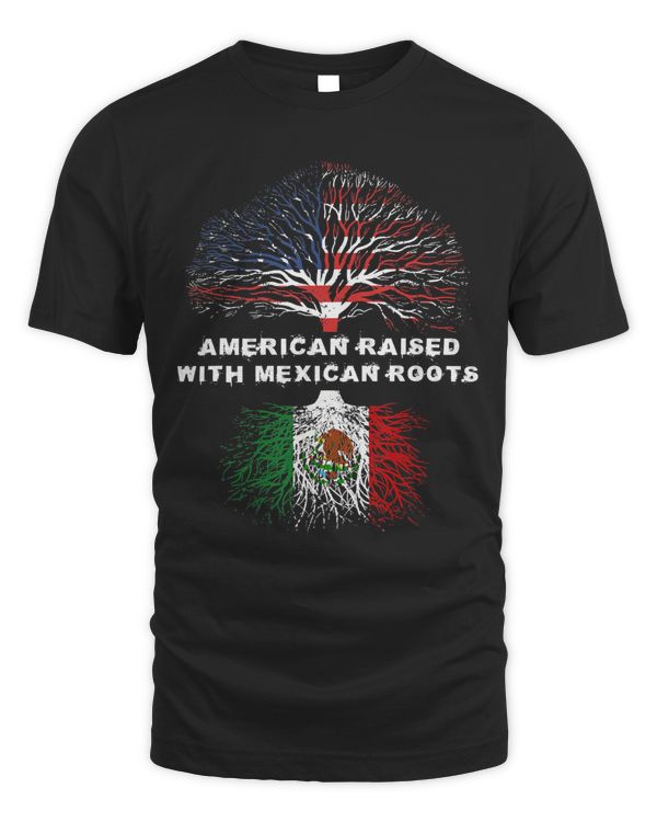 American Raised with Mexican Roots USA Flag T-Shirt
