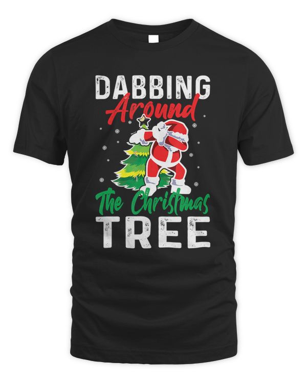 Dabbing Around The Christmas Tree Funny Santa Claus Gift T-Shirt
