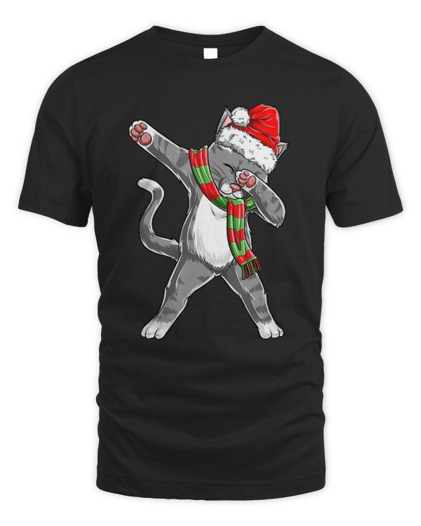 Dabbing Cat Santa Christmas Gift Kids Boys Girls Catmas Xmas T-Shirt