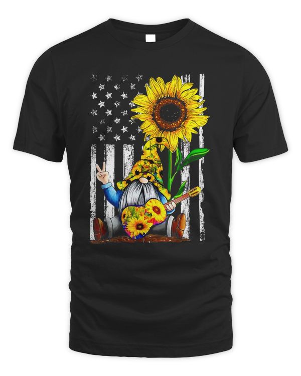 American Flag sunflower play guitar funny T Shirt T-Shirt