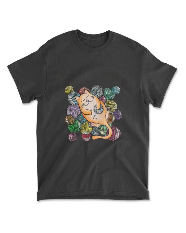 Adorable Knitting and Crochet Happy Cat Yarn Lovers T-Shirt