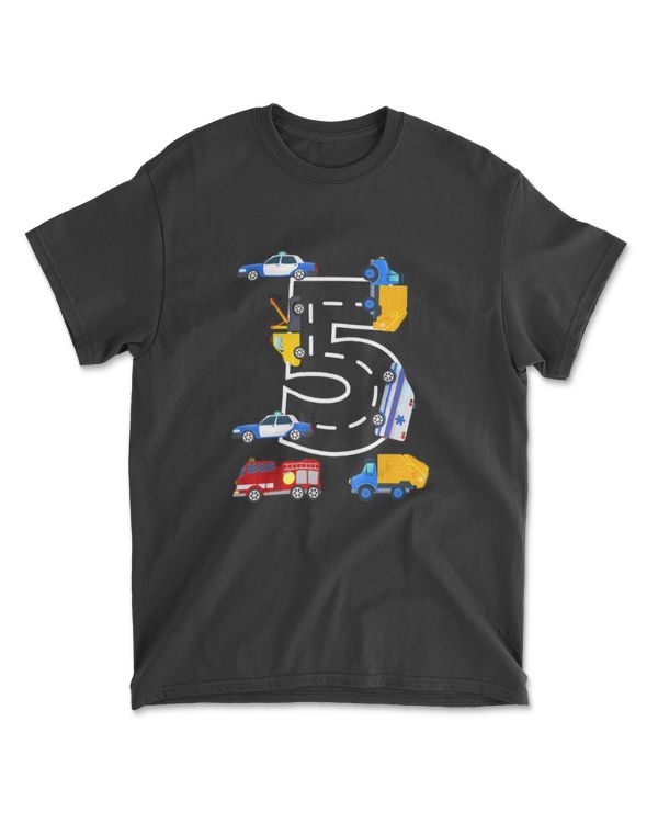 5th Birthday Boys Fire Truck Police Car 5 Year Old T-Shirt